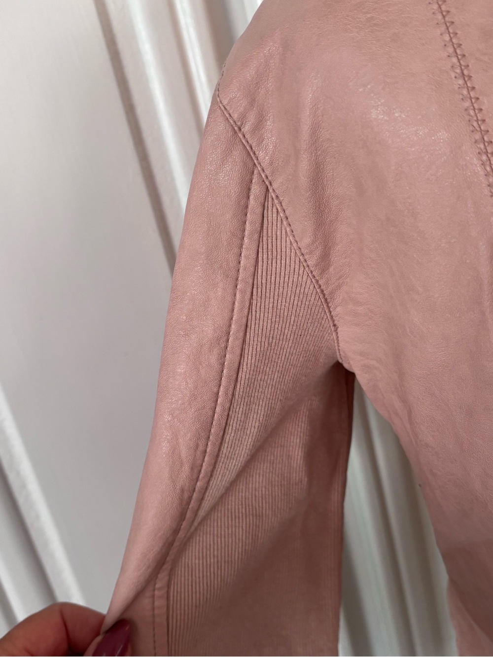 Anthropologie Dusty Rose Asymmetrical Zip Faux Leather Jacket sz S - Picture 6 of 14